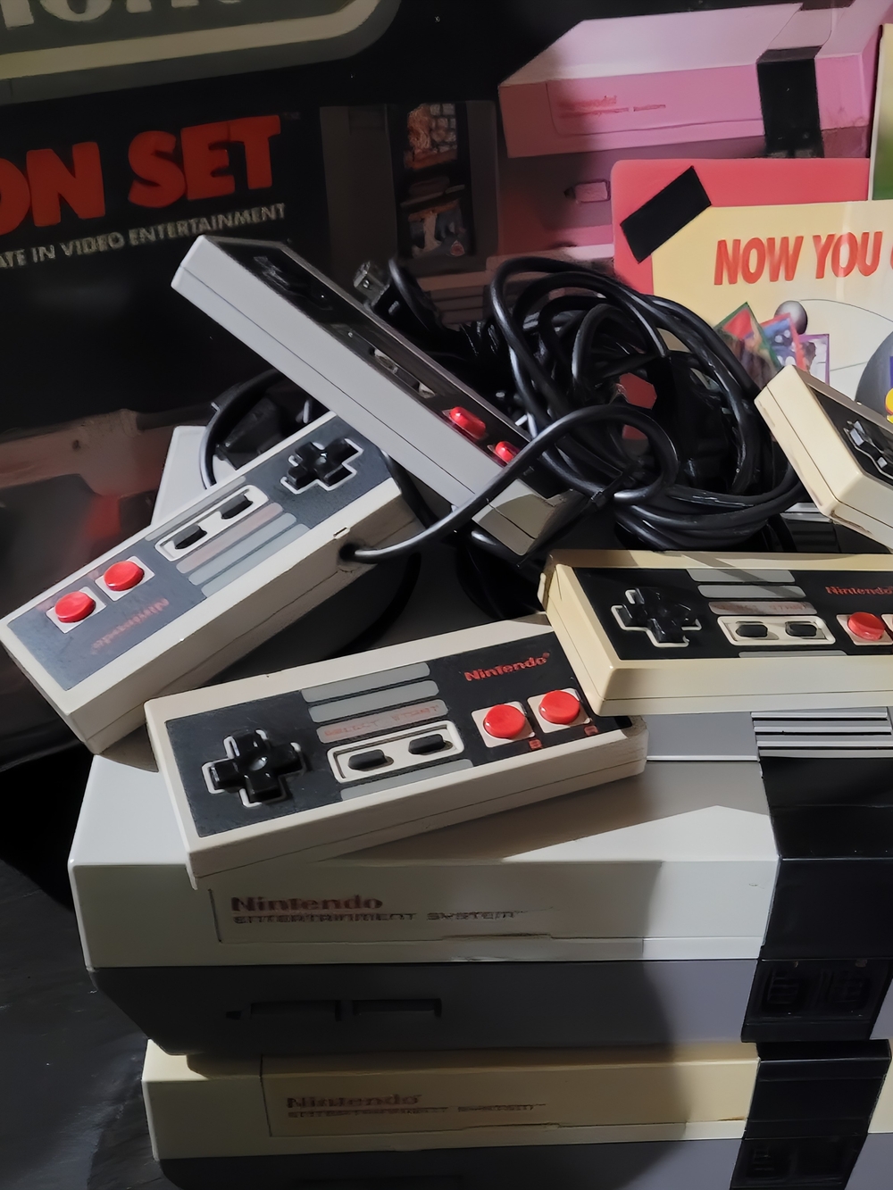 Nintendo Classic NES Consoles with Gray and Black Controllers, Red Buttons